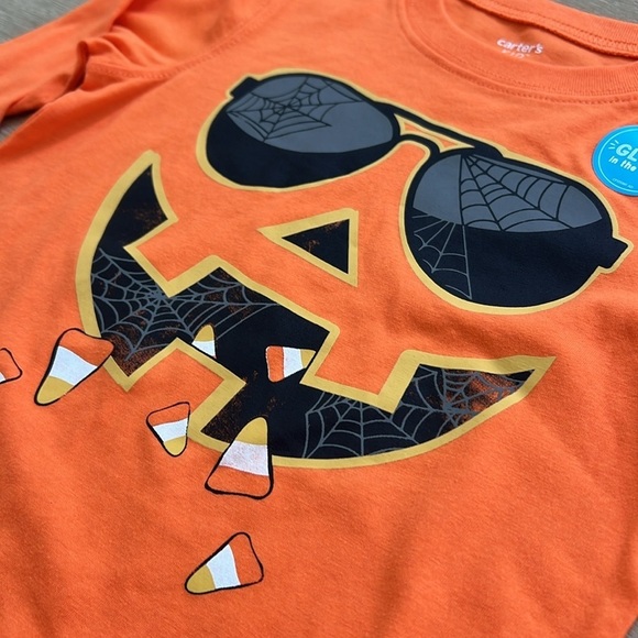 🎃 Carter’s Boy Halloween Pumpkin Shirt Glow in the Dark 5 6 8 - Picture 4 of 4